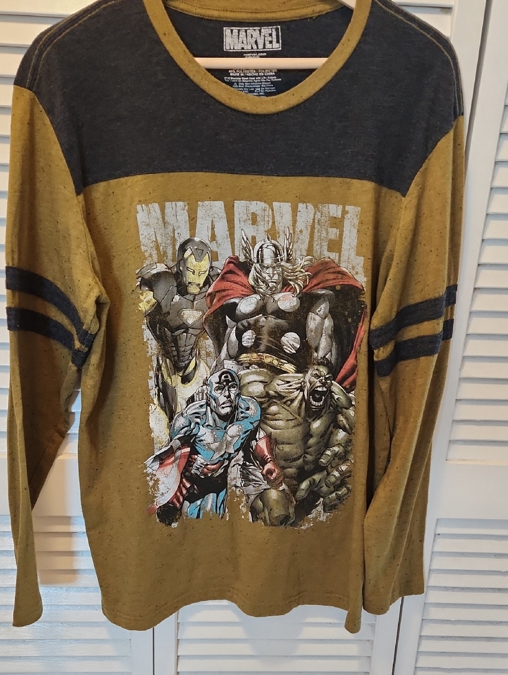 Marvel Long Sleeve Graphic Tee in Mustard and Charcoal